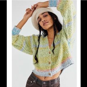 Free People Bloucle knit Button-Up Cardigan - XS- Multicolor